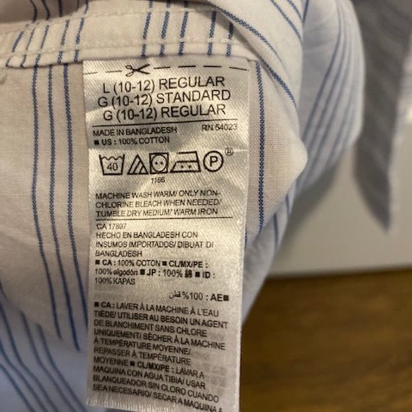 Old Navy Boys Long Sleeved Shirt, Size L (10-12) White with blue stripes - Picture 5 of 5